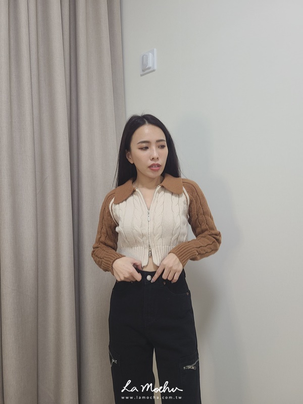 拉鍊口袋高腰歐美復古工作褲(花花清單)